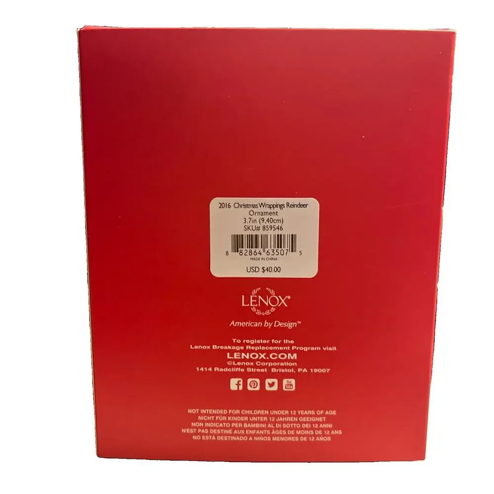 Lenox 2016 Annual Christmas Wrappings Reindeer Round Flat Ornament NIB